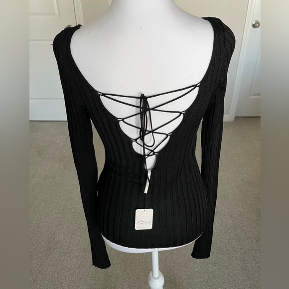 Free People Tops - NWT Free People Womans Hits Different Lace Up Top, Black Size Medium.